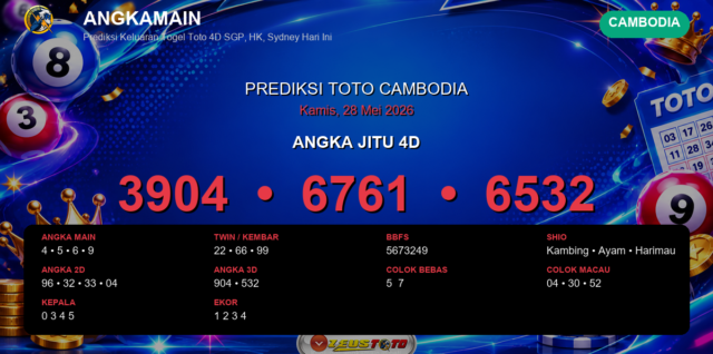 Prediksi togel Cambodia hari ini lengkap 2D 3D 4D 28 Mei 2026