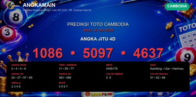 Prediksi togel Cambodia hari ini lengkap 2D 3D 4D 30 Mei 2026
