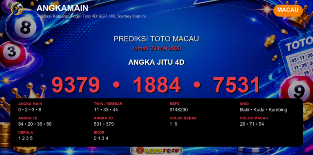 Prediksi togel Macau hari ini lengkap 2D 3D 4D 29 Mei 2026