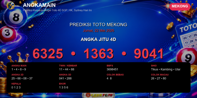 Prediksi togel Mekong hari ini lengkap 2D 3D 4D 22 Mei 2026
