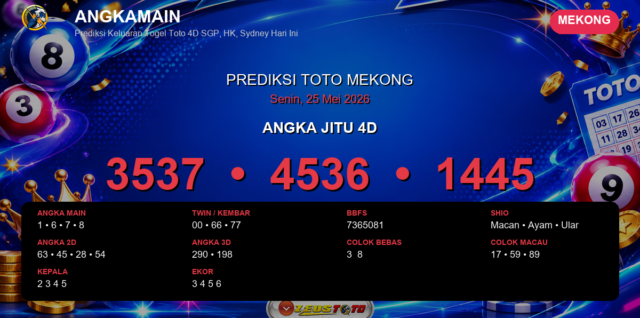 Prediksi togel Mekong hari ini lengkap 2D 3D 4D 25 Mei 2026