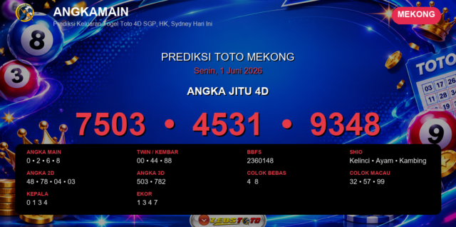 Prediksi togel Mekong hari ini lengkap 2D 3D 4D 1 Juni 2026