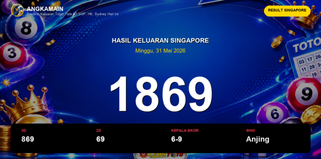 Result Singapore hari ini 31 Mei 2026 angka 1869