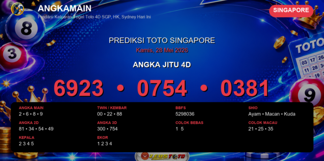 Prediksi togel Singapore hari ini lengkap 2D 3D 4D 28 Mei 2026