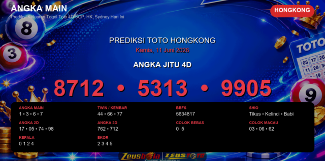 Prediksi togel Hongkong hari ini lengkap 2D 3D 4D 11 Juni 2026
