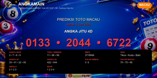 Prediksi togel Macau hari ini lengkap 2D 3D 4D 5 Juni 2026