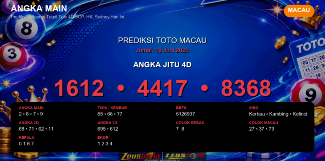 Prediksi togel Macau hari ini lengkap 2D 3D 4D 19 Juni 2026