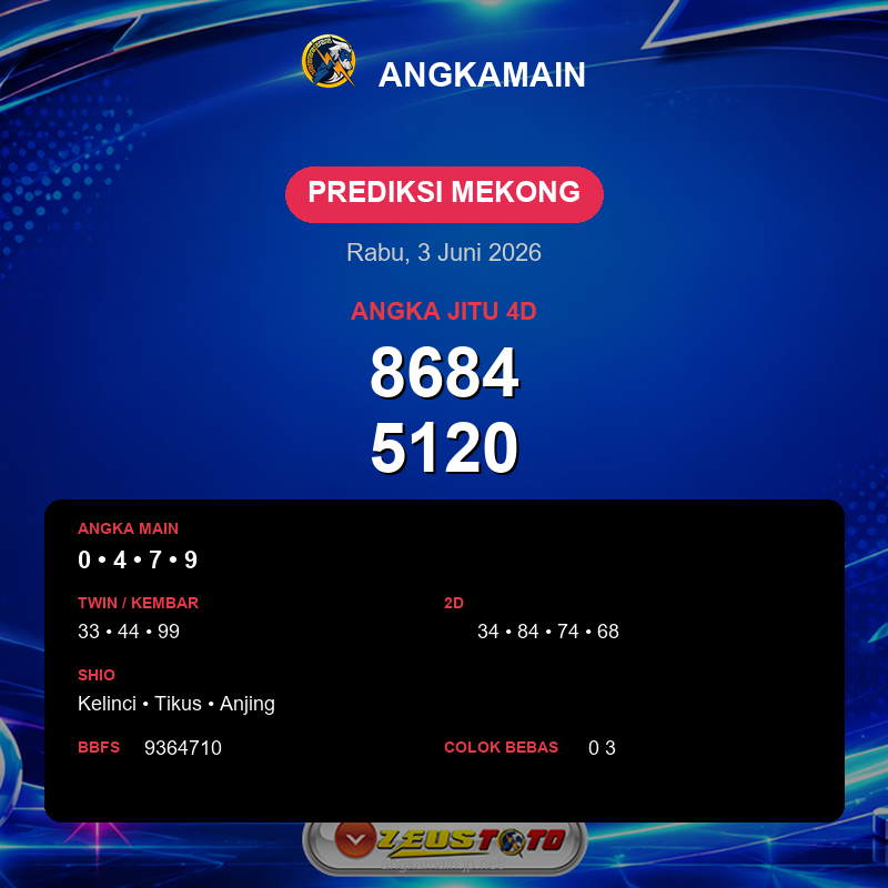 Prediksi togel Mekong hari ini lengkap 2D 3D 4D 3 Juni 2026