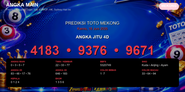 Prediksi togel Mekong hari ini lengkap 2D 3D 4D 18 Juni 2026