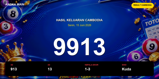 Result Cambodia hari ini 15 Juni 2026 angka 9913