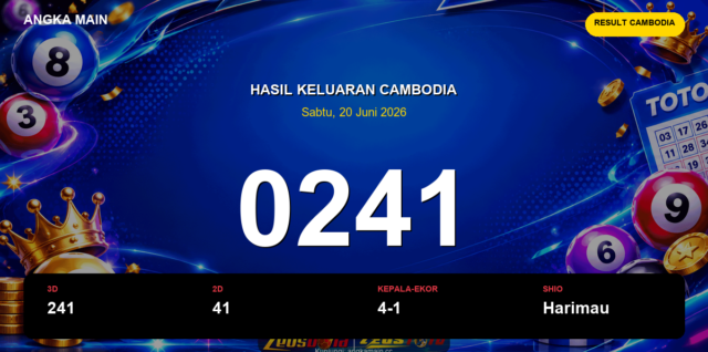 Result Cambodia hari ini 20 Juni 2026 angka 0241