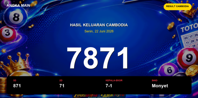 Result Cambodia hari ini 22 Juni 2026 angka 7871