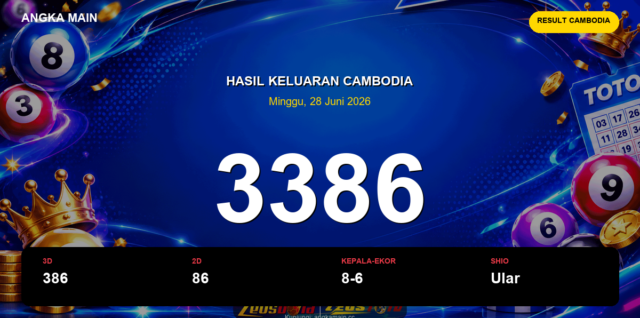 Result Cambodia hari ini 28 Juni 2026 angka 3386