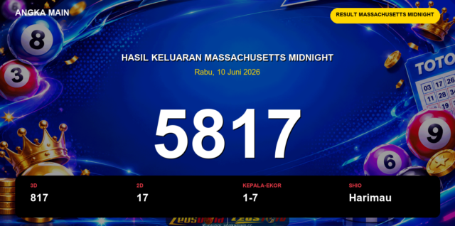 Result Massachusetts Midnight hari ini 10 Juni 2026 angka 5817