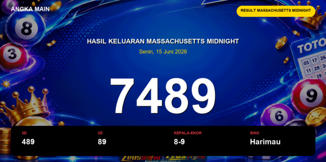 Result Massachusetts Midnight hari ini 15 Juni 2026 angka 7489