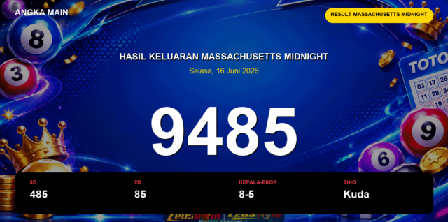 Result Massachusetts Midnight hari ini 16 Juni 2026 angka 9485