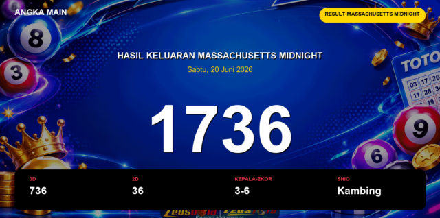 Result Massachusetts Midnight hari ini 20 Juni 2026 angka 1736