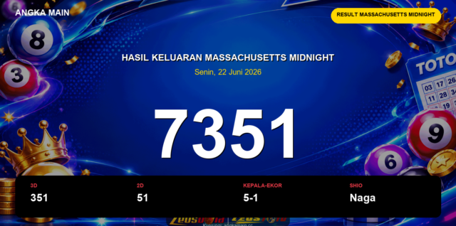 Result Massachusetts Midnight hari ini 22 Juni 2026 angka 7351