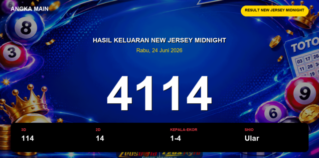 Result New Jersey Midnight hari ini 24 Juni 2026 angka 4114