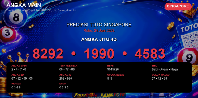 Prediksi togel Singapore hari ini lengkap 2D 3D 4D 24 Juni 2026