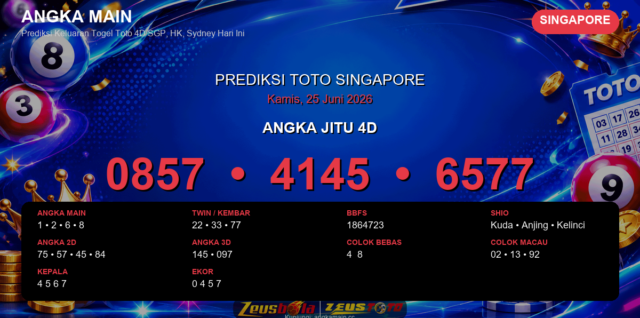 Prediksi togel Singapore hari ini lengkap 2D 3D 4D 25 Juni 2026