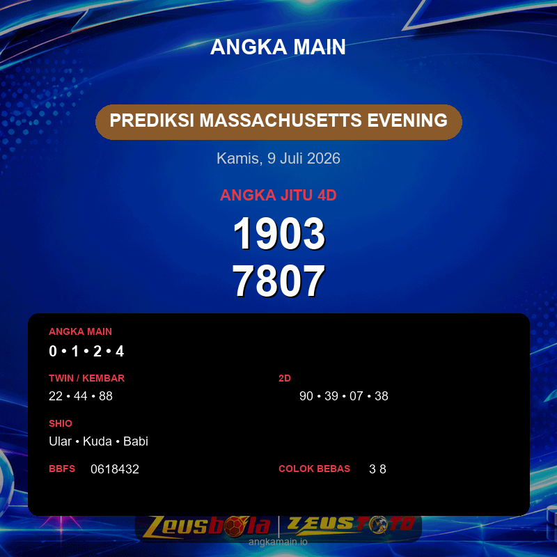 Prediksi togel Massachusetts Evening hari ini lengkap 2D 3D 4D 9 Juli 2026