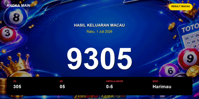 Result Macau hari ini 1 Juli 2026 angka 9305