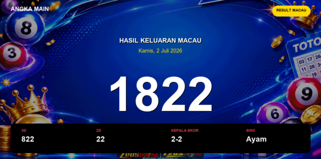 Result Macau hari ini 2 Juli 2026 angka 1822