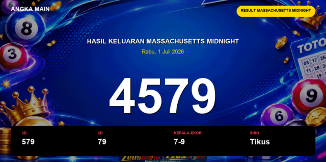Result Massachusetts Midnight hari ini 1 Juli 2026 angka 4579