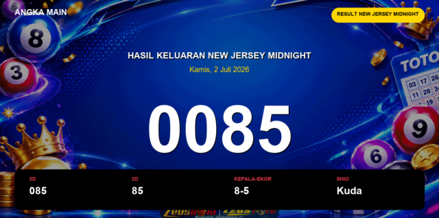 Result New Jersey Midnight hari ini 2 Juli 2026 angka 0085