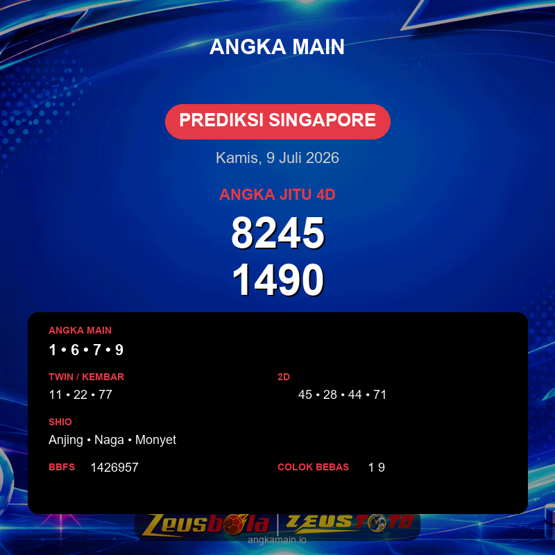Prediksi togel Singapore hari ini lengkap 2D 3D 4D 9 Juli 2026