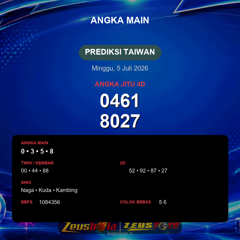 Prediksi togel Taiwan hari ini lengkap 2D 3D 4D 5 Juli 2026